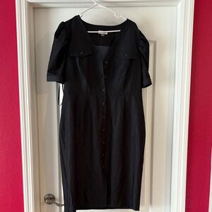 Calvin Klein Black Midi Dress with Button Detail